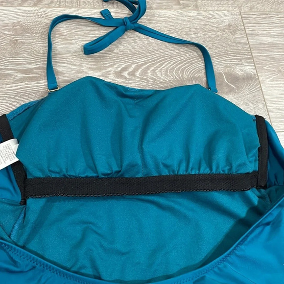 Shade & Shore Bandeau / Halter Tie Back One Piece Swimsuit Teal M - Picture 10 of 15
